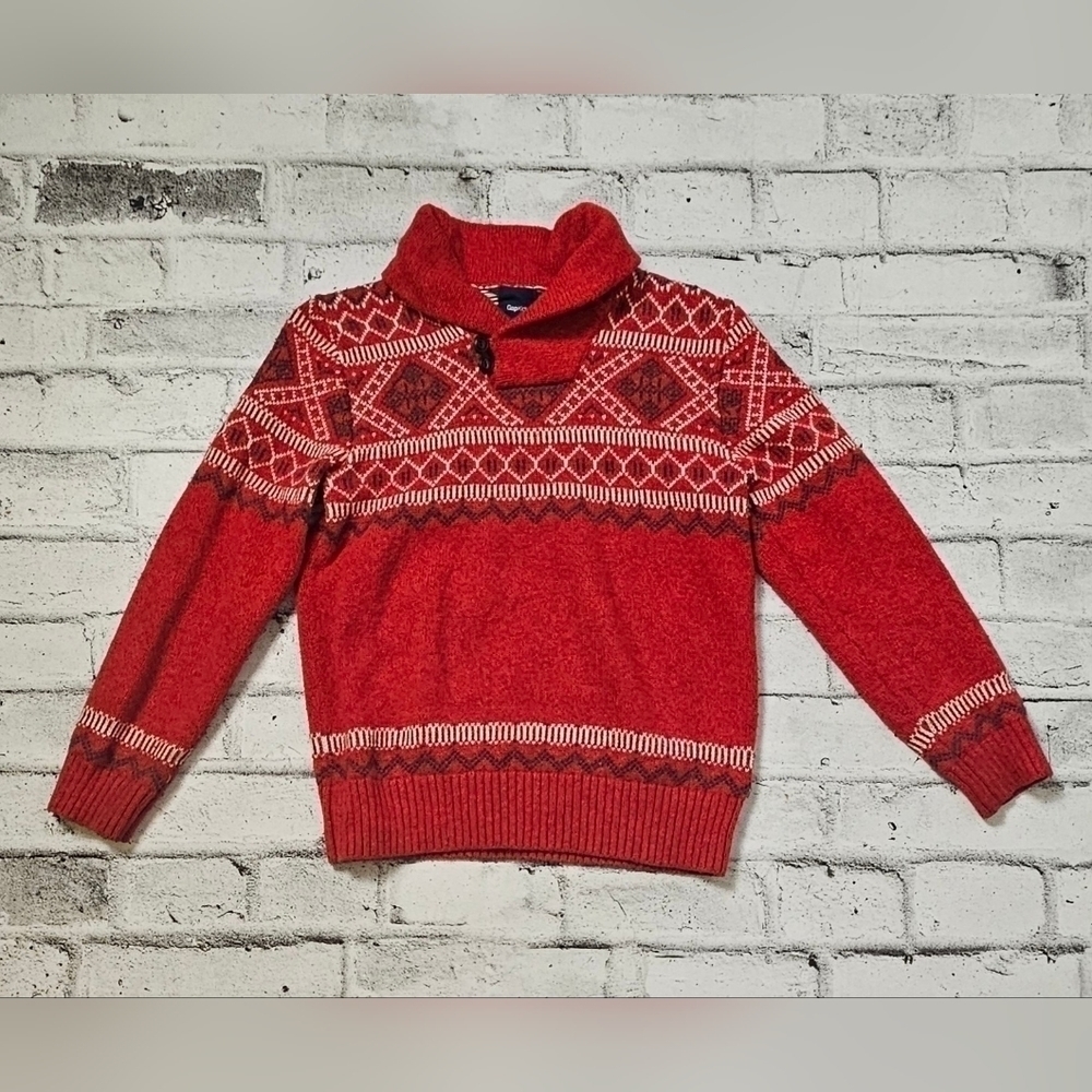 GAP Kids Red Fair Isle Cowl Neck Sweater XXL 14-16 Winter Knit Pullover